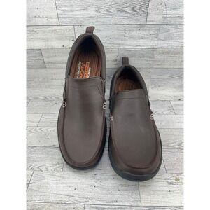 Skechers Relaxed Fit Mens 9 Dark Brown Leather Slip On Loafers 56298 Memory Foam